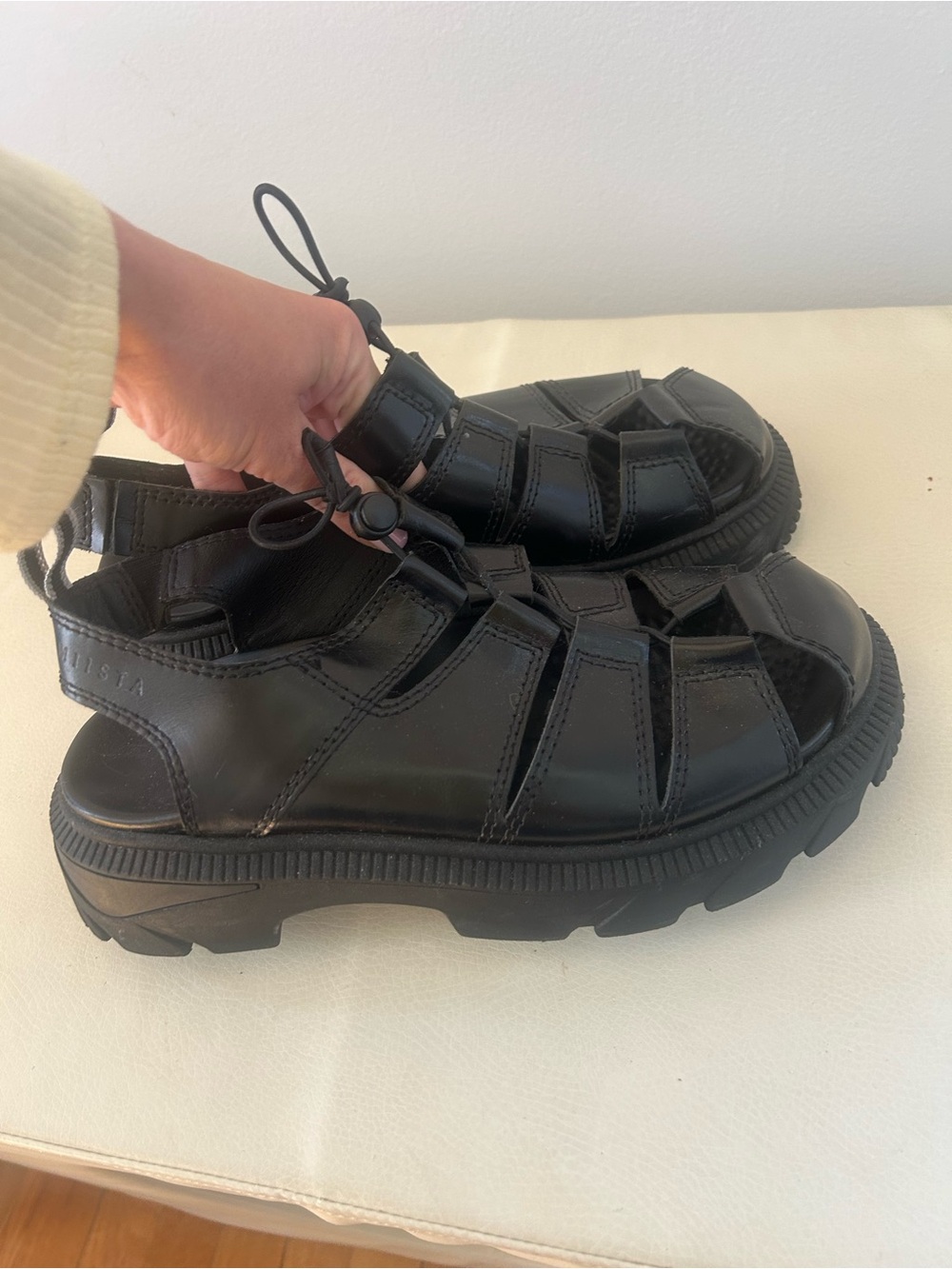 Miista Black Fisherman Sandals with Toggle Bungee